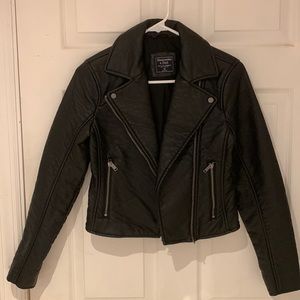 Abercrombie and Fitch Vegan Leather Jacket with front zip.
